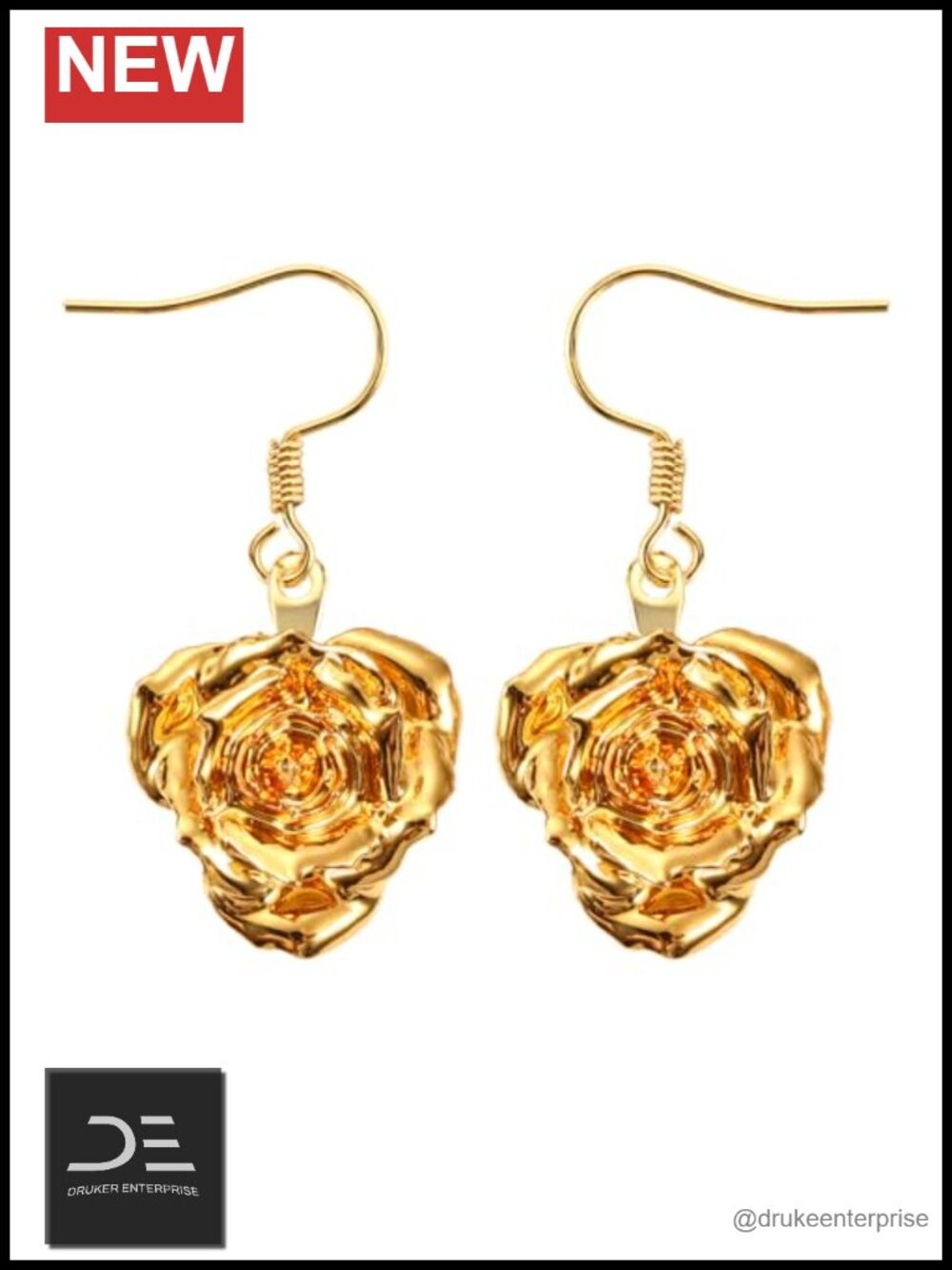 24K Gold-Plated Real Rose Earrings for Women Fashion Drop Dangle Jewelry Gift